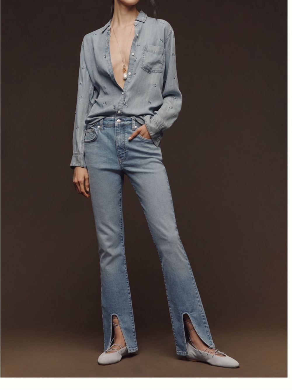 🟤NWT PILCRO/ANTHROPOLOGIE High-Rise Front-Split Skinny Jeans-Light Denim Sz 26